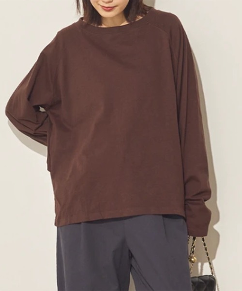 SETUP7(セットアップセブン)の「【SETUP7】バイオポリウォッシュラグランバックタックプルオーバー SPD(Tシャツ/カットソー・レディース・チャコールグレー/ホワイト/ブラック/ブラウン・FREE)」の4枚目の写真