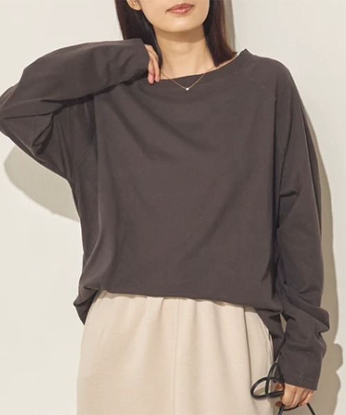 SETUP7(セットアップセブン)の「【SETUP7】バイオポリウォッシュラグランバックタックプルオーバー SPD(Tシャツ/カットソー・レディース・チャコールグレー/ホワイト/ブラック/ブラウン・FREE)」の1枚目の写真
