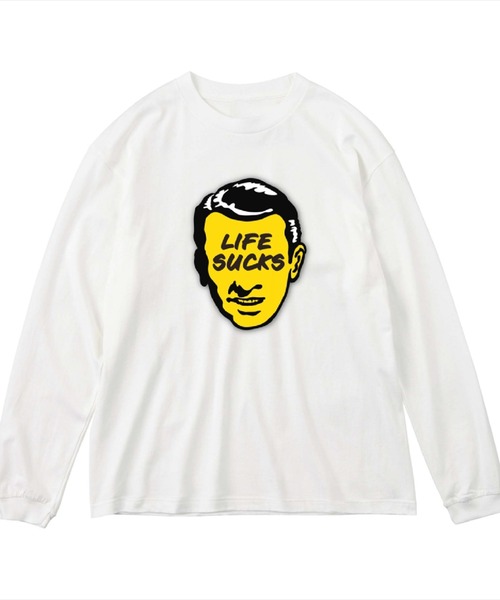 NOBOUND(ノーバウンド)の「NOBOUND(ノーバウンド) 長袖Tシャツ フェイスイラスト バッドロゴ プリント ビッグシルエット 5.6オンス ビッグTシャツ メンズ レディース ユニセックス ストリート(Tシャツ/カットソー・メンズ・ホワイト系1/ホワイト系2/ホワイト系3・XL/L/M/S)」の1枚目の写真