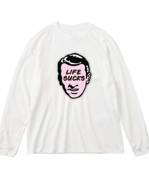 NOBOUND(ノーバウンド)の「NOBOUND(ノーバウンド) 長袖Tシャツ フェイスイラスト バッドロゴ プリント ビッグシルエット 5.6オンス ビッグTシャツ メンズ レディース ユニセックス ストリート(Tシャツ/カットソー・メンズ・ホワイト系1/ホワイト系2/ホワイト系3・XL/L/M/S)」の2枚目の写真