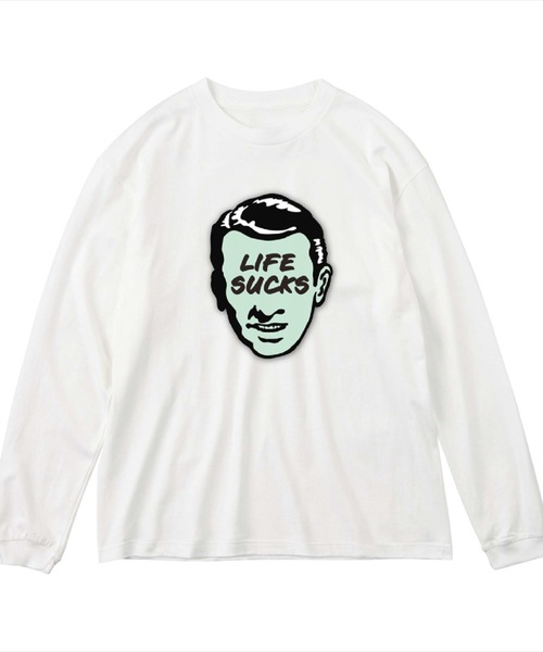 NOBOUND(ノーバウンド)の「NOBOUND(ノーバウンド) 長袖Tシャツ フェイスイラスト バッドロゴ プリント ビッグシルエット 5.6オンス ビッグTシャツ メンズ レディース ユニセックス ストリート(Tシャツ/カットソー・メンズ・ホワイト系1/ホワイト系2/ホワイト系3・XL/L/M/S)」の3枚目の写真