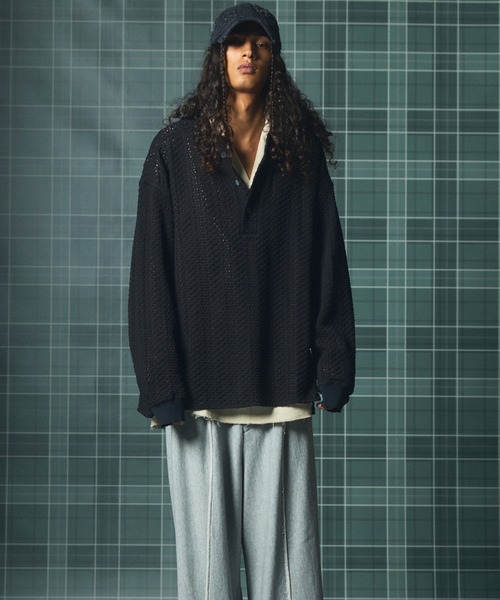 MAISON SPECIAL(メゾンスペシャル)の「《UNISEX》コットンバルファレースプライムオーバーヘンリーネックロングスリーブニットTシャツ/Cotton Barfu Lace Prime-Over Henley Neck Long Sleeve Knit T-shirt【MAISON SPECIAL/メゾンスペシャル】(Tシャツ/カットソー・メンズ・ブラック/アイボリー/オレンジ・1/0/2)」の12枚目の写真