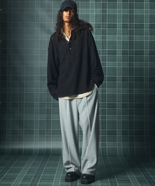 MAISON SPECIAL(メゾンスペシャル)の「《UNISEX》コットンバルファレースプライムオーバーヘンリーネックロングスリーブニットTシャツ/Cotton Barfu Lace Prime-Over Henley Neck Long Sleeve Knit T-shirt【MAISON SPECIAL/メゾンスペシャル】(Tシャツ/カットソー・メンズ・ブラック/アイボリー/オレンジ・1/0/2)」の6枚目の写真