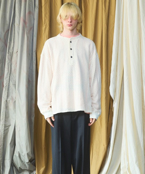 MAISON SPECIAL(メゾンスペシャル)の「《UNISEX》コットンバルファレースプライムオーバーヘンリーネックロングスリーブニットTシャツ/Cotton Barfu Lace Prime-Over Henley Neck Long Sleeve Knit T-shirt【MAISON SPECIAL/メゾンスペシャル】(Tシャツ/カットソー・メンズ・ブラック/アイボリー/オレンジ・1/0/2)」の15枚目の写真