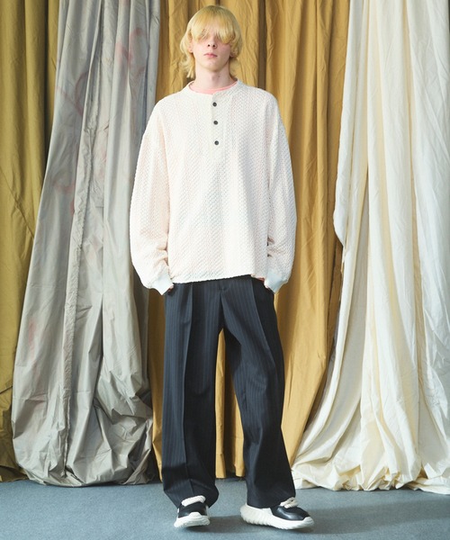 MAISON SPECIAL(メゾンスペシャル)の「《UNISEX》コットンバルファレースプライムオーバーヘンリーネックロングスリーブニットTシャツ/Cotton Barfu Lace Prime-Over Henley Neck Long Sleeve Knit T-shirt【MAISON SPECIAL/メゾンスペシャル】(Tシャツ/カットソー・メンズ・ブラック/アイボリー/オレンジ・1/0/2)」の7枚目の写真