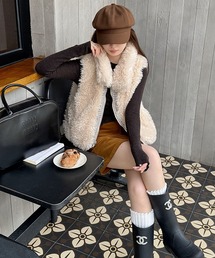 ボア×ハウンドトゥース リバーシブルベスト