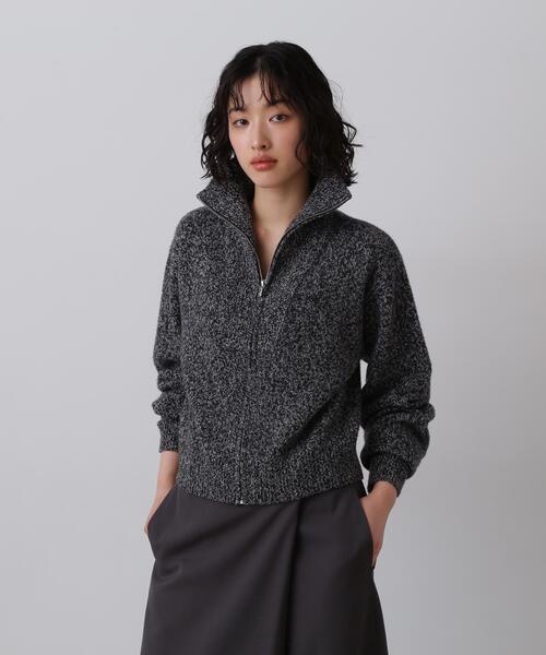 YLEVE(イレーヴ)の「YLEVE / WOOL CASHMERE MELANGE KNIT FULL ZIP PULL OVER(ニット/セーター・レディース・ブラック/ブルー・1)」の1枚目の写真