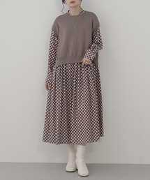 A.N.L（エーエヌエル　レーベル）の「A.N.L 幾何柄ワンピース×ニットベストセット（ワンピース）」