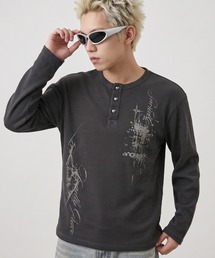 A'GEM/9 × .kom 『FREEDEE/フリーディー』GRUNGE GRAPHIC WAFFLE HENLEY L/S TEE / グランジグラフィックワッフルヘンリー長袖Tシャツ