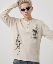 A'GEM/9 × .kom 『FREEDEE/フリーディー』GRUNGE GRAPHIC WAFFLE HENLEY L/S TEE / グランジグラフィックワッフルヘンリー長袖Tシャツ