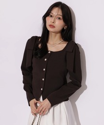 長袖スクエアショルダーリボンプルオーバー