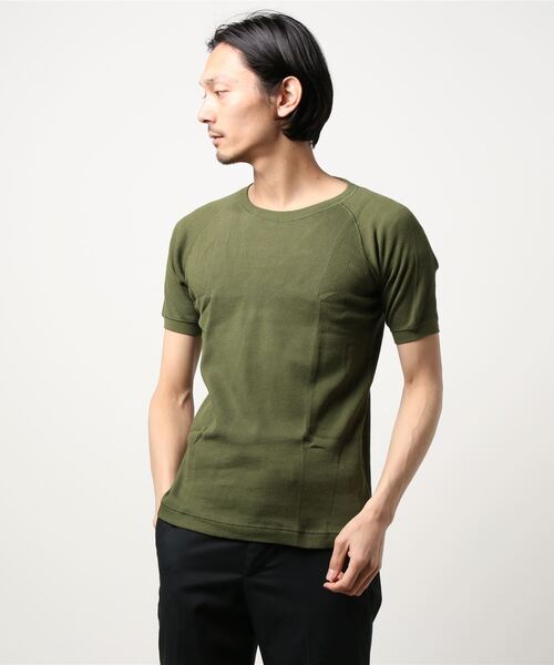 HOUSTON（ヒューストン）の「【HOUSTON】クルーネック半袖ワッフルTシャツ（Tシャツ/カットソー・メンズ・オフホワイト/ブラック/オリーブ/グレー・X-LARGE/MEDIUM/LARGE）」の4枚目の写真