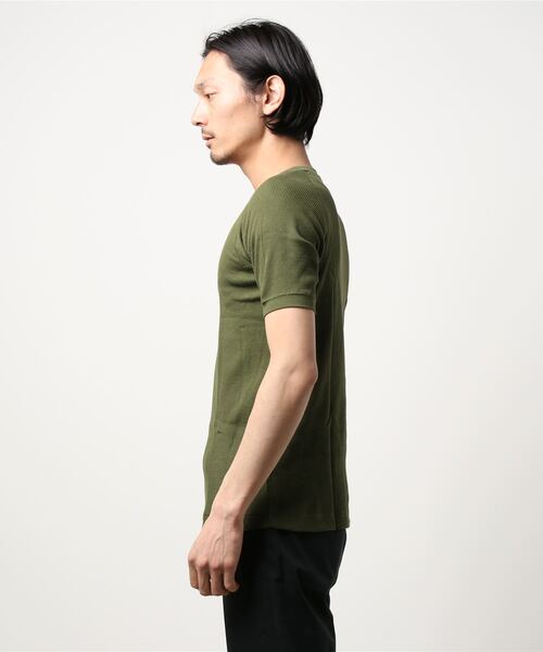 HOUSTON(ヒューストン)の「【HOUSTON】クルーネック半袖ワッフルTシャツ(Tシャツ/カットソー・メンズ・ブラック/オリーブ/オフホワイト/グレー・MEDIUM/LARGE/X-LARGE)」の5枚目の写真