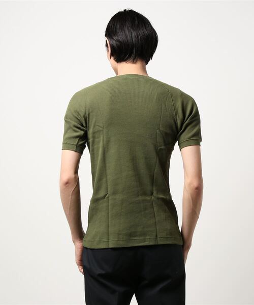 HOUSTON(ヒューストン)の「【HOUSTON】クルーネック半袖ワッフルTシャツ(Tシャツ/カットソー・メンズ・ブラック/オリーブ/オフホワイト/グレー・MEDIUM/LARGE/X-LARGE)」の6枚目の写真