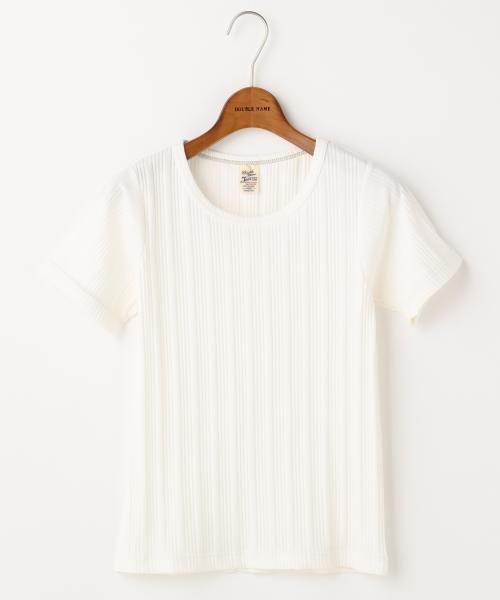 DOUBLE NAME(ダブルネーム)の「テレコ半袖Tシャツ(Tシャツ/カットソー・レディース・ブラック/カーキ/ワイン/オフホワイト・FREE)」の2枚目の写真