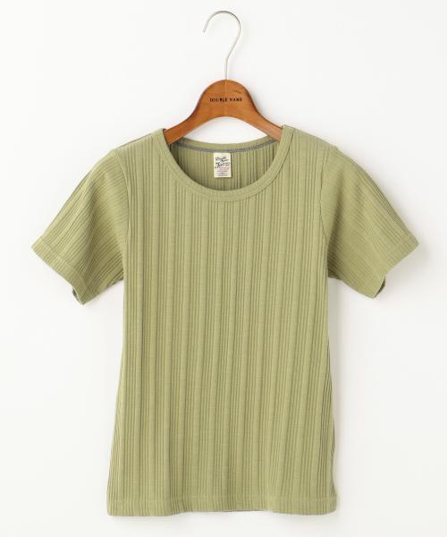 DOUBLE NAME(ダブルネーム)の「テレコ半袖Tシャツ(Tシャツ/カットソー・レディース・ブラック/カーキ/ワイン/オフホワイト・FREE)」の1枚目の写真
