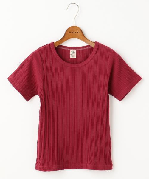 DOUBLE NAME(ダブルネーム)の「テレコ半袖Tシャツ(Tシャツ/カットソー・レディース・ブラック/カーキ/ワイン/オフホワイト・FREE)」の4枚目の写真