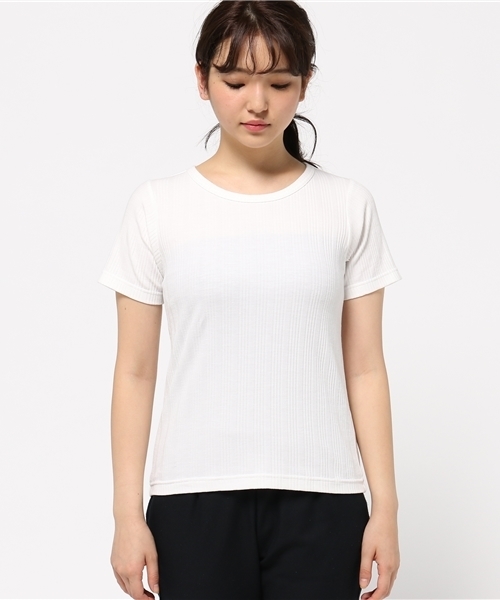 DOUBLE NAME(ダブルネーム)の「テレコ半袖Tシャツ(Tシャツ/カットソー・レディース・ブラック/カーキ/ワイン/オフホワイト・FREE)」の5枚目の写真