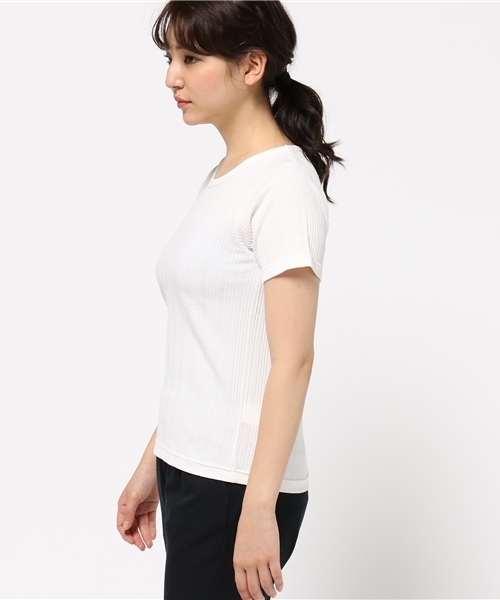DOUBLE NAME(ダブルネーム)の「テレコ半袖Tシャツ(Tシャツ/カットソー・レディース・ブラック/カーキ/ワイン/オフホワイト・FREE)」の6枚目の写真