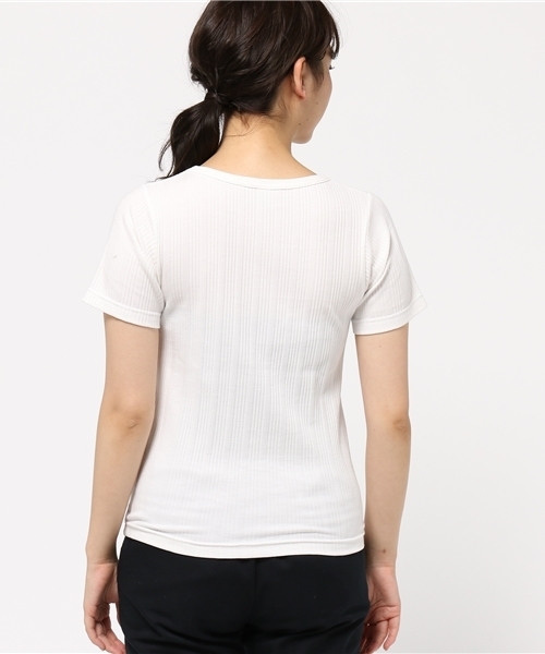 DOUBLE NAME(ダブルネーム)の「テレコ半袖Tシャツ(Tシャツ/カットソー・レディース・ブラック/カーキ/ワイン/オフホワイト・FREE)」の7枚目の写真