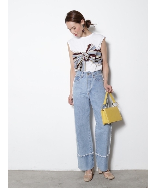 LAGUNAMOON（ラグナムーン）の「ストライプビスチェTシャツ（Tシャツ/カットソー・レディース・グリーン/ボルドー・FREE）」の2枚目の写真