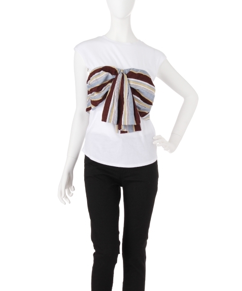 LAGUNAMOON（ラグナムーン）の「ストライプビスチェTシャツ（Tシャツ/カットソー・レディース・グリーン/ボルドー・FREE）」の3枚目の写真