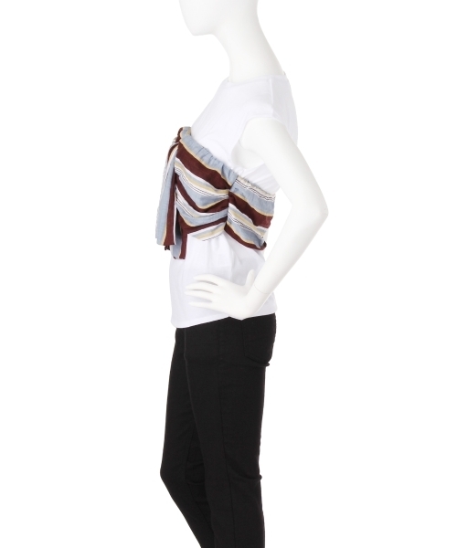 LAGUNAMOON（ラグナムーン）の「ストライプビスチェTシャツ（Tシャツ/カットソー・レディース・グリーン/ボルドー・FREE）」の4枚目の写真