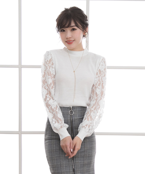 夢展望(ユメテンボウ)の「バックリボン背中開き袖レースニットトップス(ニット/セーター・レディース・ホワイト/ブラック/ピンク・MEDIUM/LARGE/X-LARGE)」の2枚目の写真