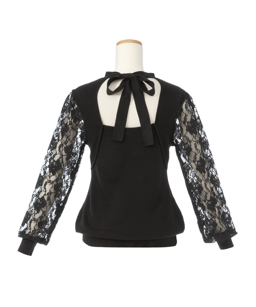 夢展望(ユメテンボウ)の「バックリボン背中開き袖レースニットトップス(ニット/セーター・レディース・ホワイト/ブラック/ピンク・MEDIUM/LARGE/X-LARGE)」の5枚目の写真