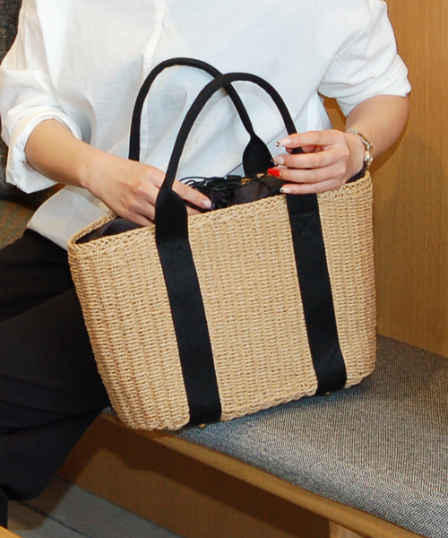 PASSE-DIX（パスディス）の「PASSE-DIX / パスディス　テープハンドルかごバッグ（かごバッグ・レディース・アイボリー/ベージュ/ブラック系その他/ゴールド/その他・FREE）」の5枚目の写真