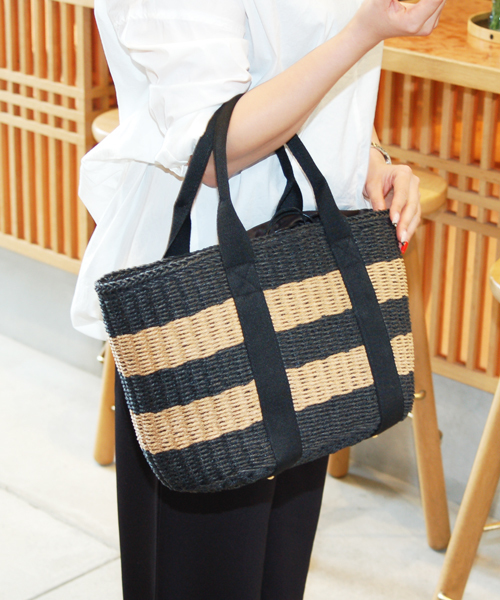 PASSE-DIX（パスディス）の「PASSE-DIX / パスディス　テープハンドルかごバッグ（かごバッグ・レディース・アイボリー/ベージュ/ブラック系その他/ゴールド/その他・FREE）」の3枚目の写真