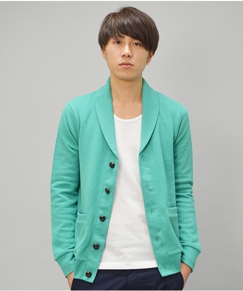 SHIPS JET BLUE（シップスジェットブルー）の「JB: ピケ/ショールカーディガン（カーディガン/ボレロ・メンズ・グリーン/ブルー/ネイビー・SMALL/MEDIUM/LARGE）」の2枚目の写真