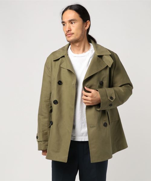 MHL. ステンカラーコート コットンナイロン Lサイズ カーキ オリーブ MHL.（エムエイチエル）の「WORN COTTON NYLON（ステンカラー