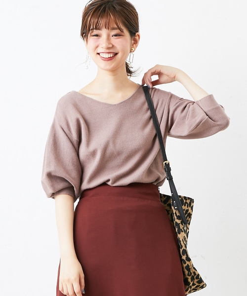 natural couture（ナチュラルクチュール）の「バルーン袖前後2WAY（ニット/セーター・レディース・ブラック/ベージュ/イエロー/アイボリー/レンガ・FREE）」の4枚目の写真