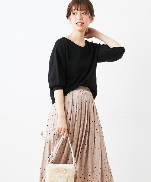 natural couture（ナチュラルクチュール）の「バルーン袖前後2WAY（ニット/セーター・レディース・ブラック/ベージュ/イエロー/アイボリー/レンガ・FREE）」の8枚目の写真