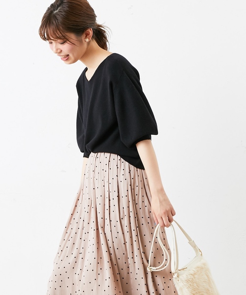 natural couture（ナチュラルクチュール）の「バルーン袖前後2WAY（ニット/セーター・レディース・ブラック/ベージュ/イエロー/アイボリー/レンガ・FREE）」の9枚目の写真