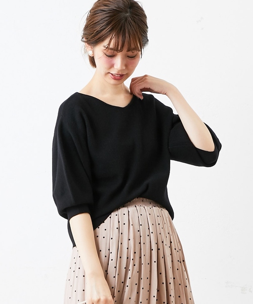 natural couture（ナチュラルクチュール）の「バルーン袖前後2WAY（ニット/セーター・レディース・ブラック/ベージュ/イエロー/アイボリー/レンガ・FREE）」の10枚目の写真