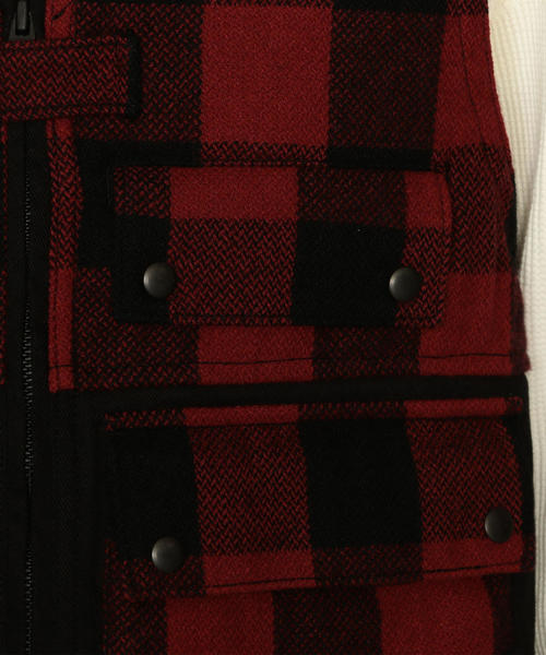 green label relaxing（グリーンレーベルリラクシング）の「SC チェックコンビ ワークベスト ◆（ベスト・メンズ・ダークグレー/レッド・L/M）」の7枚目の写真