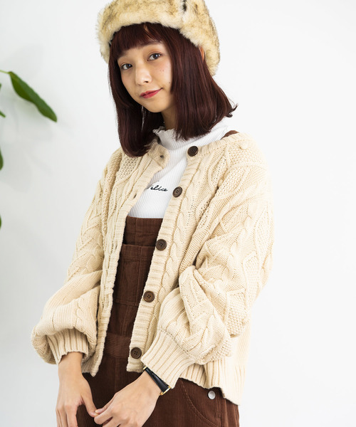 WEGO（ウィゴー）の「WEGO/ハートケーブルカーディガン（カーディガン/ボレロ・レディース・レッド/アイボリー・FREE）」の2枚目の写真