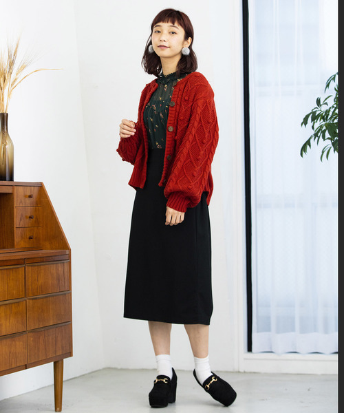 WEGO（ウィゴー）の「WEGO/ハートケーブルカーディガン（カーディガン/ボレロ・レディース・レッド/アイボリー・FREE）」の8枚目の写真