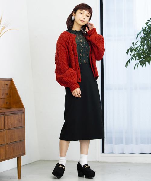 WEGO（ウィゴー）の「WEGO/ハートケーブルカーディガン（カーディガン/ボレロ・レディース・レッド/アイボリー・FREE）」の10枚目の写真