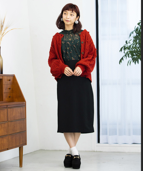 WEGO（ウィゴー）の「WEGO/ハートケーブルカーディガン（カーディガン/ボレロ・レディース・レッド/アイボリー・FREE）」の7枚目の写真