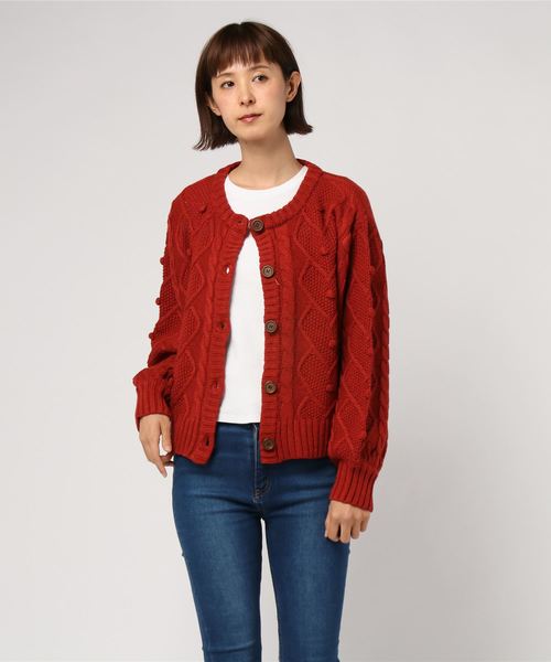 WEGO（ウィゴー）の「WEGO/ハートケーブルカーディガン（カーディガン/ボレロ・レディース・レッド/アイボリー・FREE）」の5枚目の写真