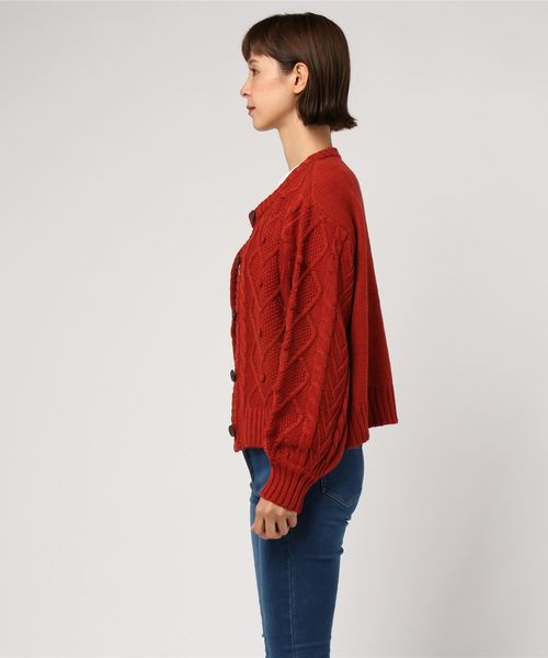 WEGO（ウィゴー）の「WEGO/ハートケーブルカーディガン（カーディガン/ボレロ・レディース・レッド/アイボリー・FREE）」の3枚目の写真