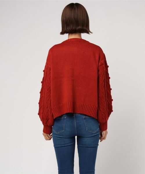 WEGO（ウィゴー）の「WEGO/ハートケーブルカーディガン（カーディガン/ボレロ・レディース・レッド/アイボリー・FREE）」の4枚目の写真