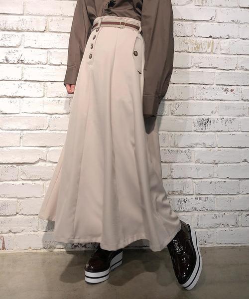 one after another NICE CLAUP(ワンアフターアナザーナイスクラップ)の「ベルト付きロングスカート(スカート・レディース・ベージュ/グリーン/モカ/チェック・FREE)」の3枚目の写真