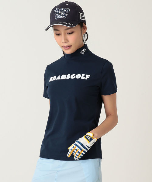 ⓁBEAMS GOLF ビームスゴルフ シーズンロゴ モックネックシャツNAVY