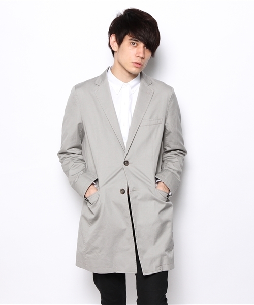 極美品 マニュエルリッツ チェスターコート 裏地マルチストライプ グレー L ユナイテッドアローズgreen label relaxing チェスターコート