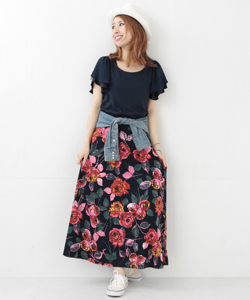 Ray BEAMS（レイビームス）の「○Ray BEAMS / フラワープリント マキシスカート（スカート・レディース・グレー/ネイビー・0/1）」の11枚目の写真