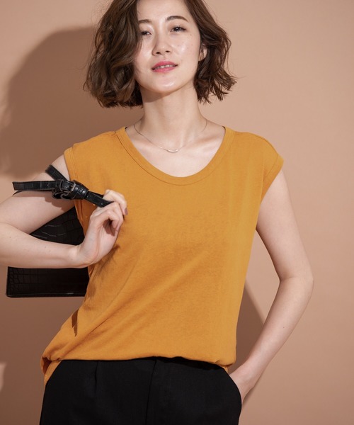 Aunt Marie's（アントマリーズ）の「AUNT MARIE'S リネンライクスラブノースリカットソー（Tシャツ/カットソー・レディース・ブラック/ブラウン/オレンジ/ホワイト/ベージュ・FREE）」の5枚目の写真